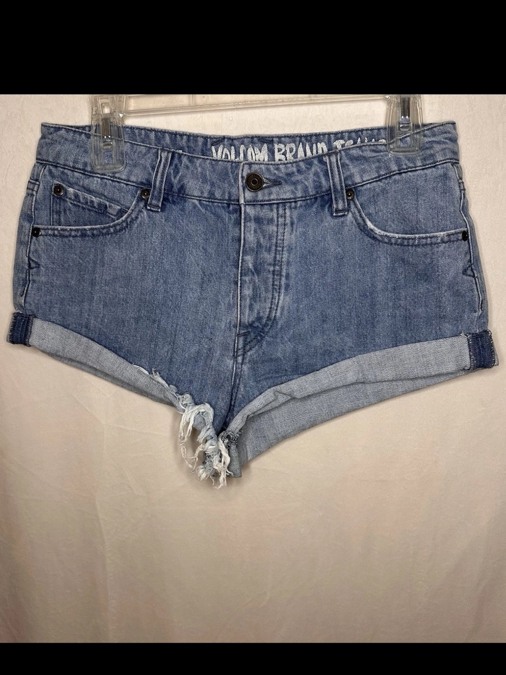 Vintage Volcom stone rolled micro mini shorts blue mid rise 100% cotton Size 5